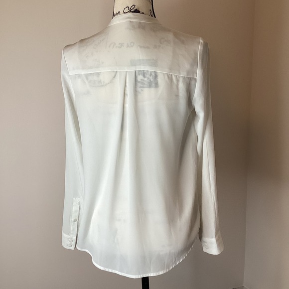 Long Sleeve White Blouse Tunic Top Silver Rhinestones Hidden Buttons Size XSmall - Picture 5 of 12
